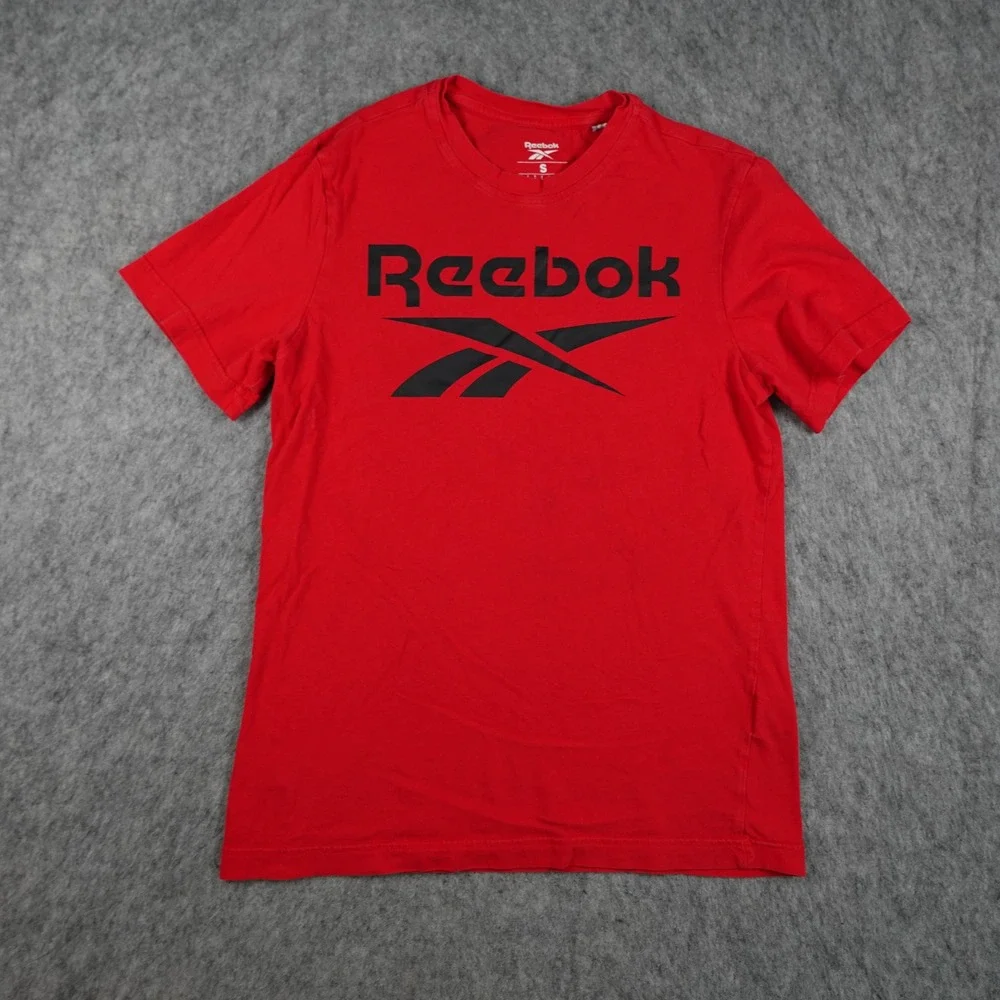 Reebok Shirt Men Small Red Short Sleeve Graphic Logo Cotton Crew Neck Tee